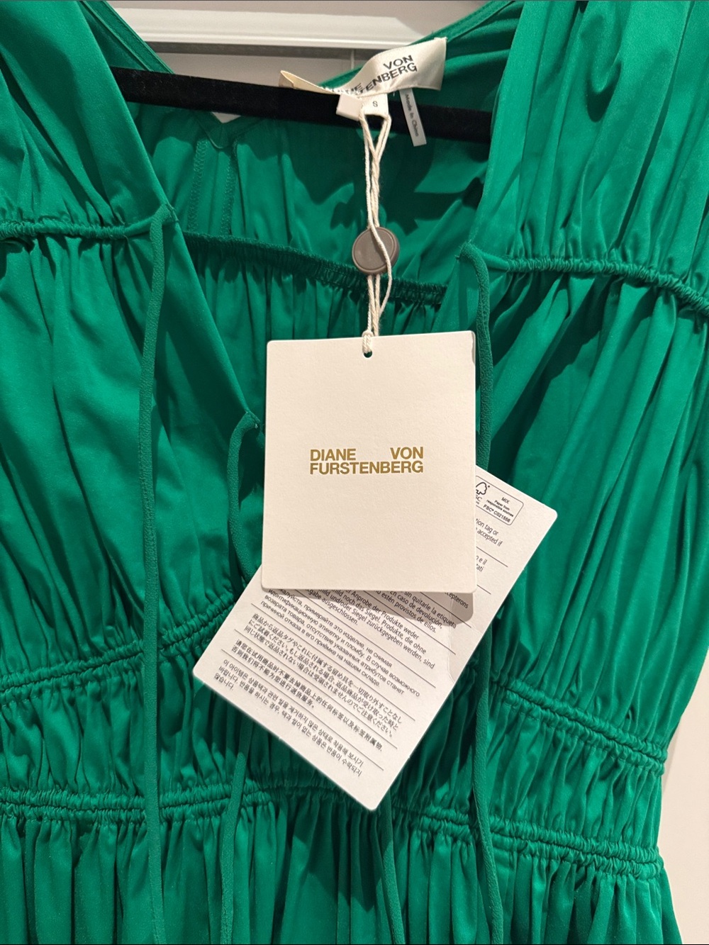 Diane von Furstenberg Bright Emerald Gathered Midi Dress